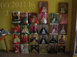My Holiday Barbie dolls from 1988 to 2011