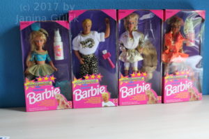 Complete Barbie Hollywood Hair family with Hollywood Hair Skipper, Hollywood Hair Ken, Hollywood Hair Barbie and Hollywood Hair Teresa all in their original pink boxes from 1993