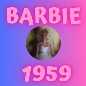 Picture with Barbie in Bridal dress, Barbie is from 1960 and has a blonde pony and ponytail