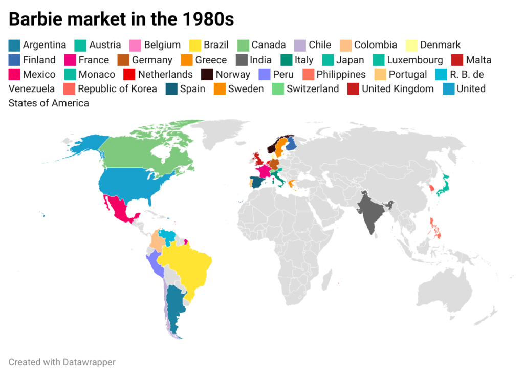 Barbie's global history: From American Icon to Worldwide Phenomenon 8 BYo2g barbie market in the 1980s