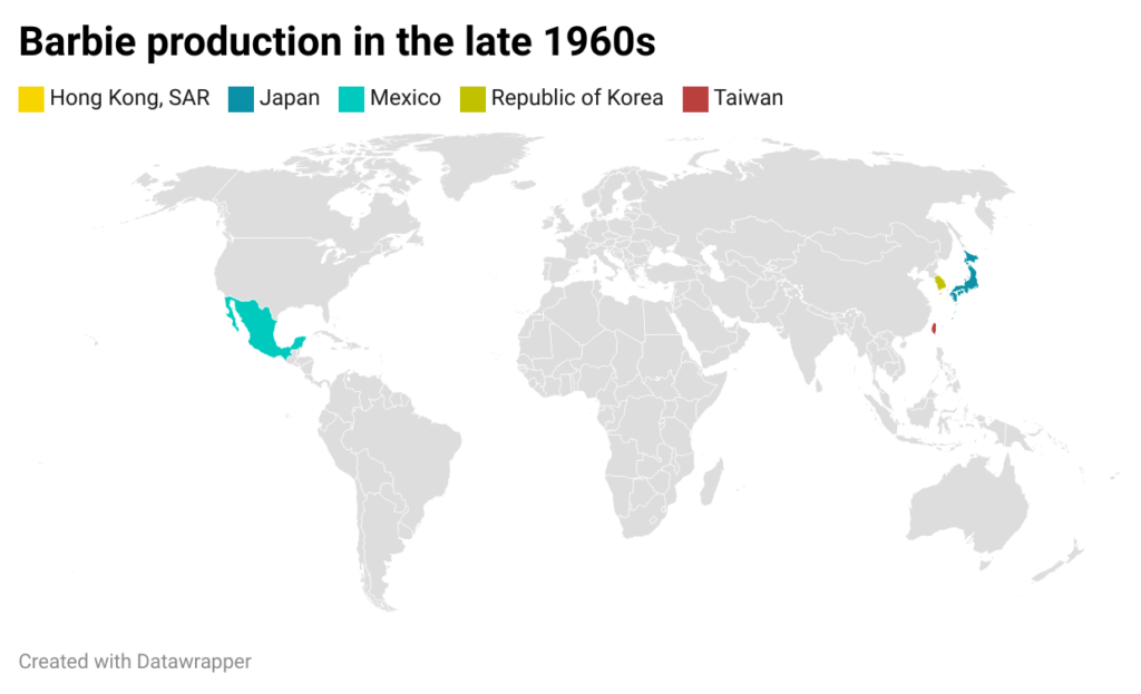 Barbie's global history: From American Icon to Worldwide Phenomenon 4 UBIOu barbie production in the late 1960s